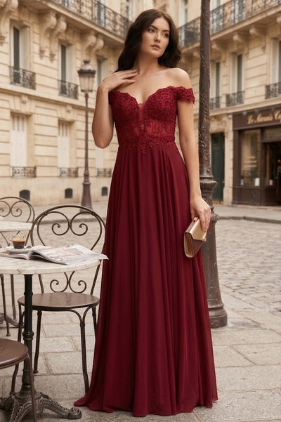 Navy Blue Bridesmaid Dresses-Inexpensive Chiffon Off Shoulder MQ1714