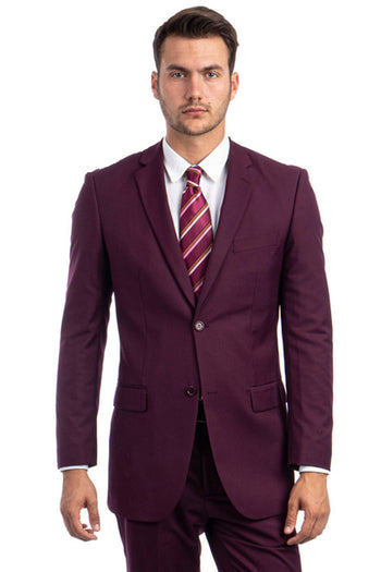 Traje de negocios básico de dos botones y corte moderno para hombre en color burdeos