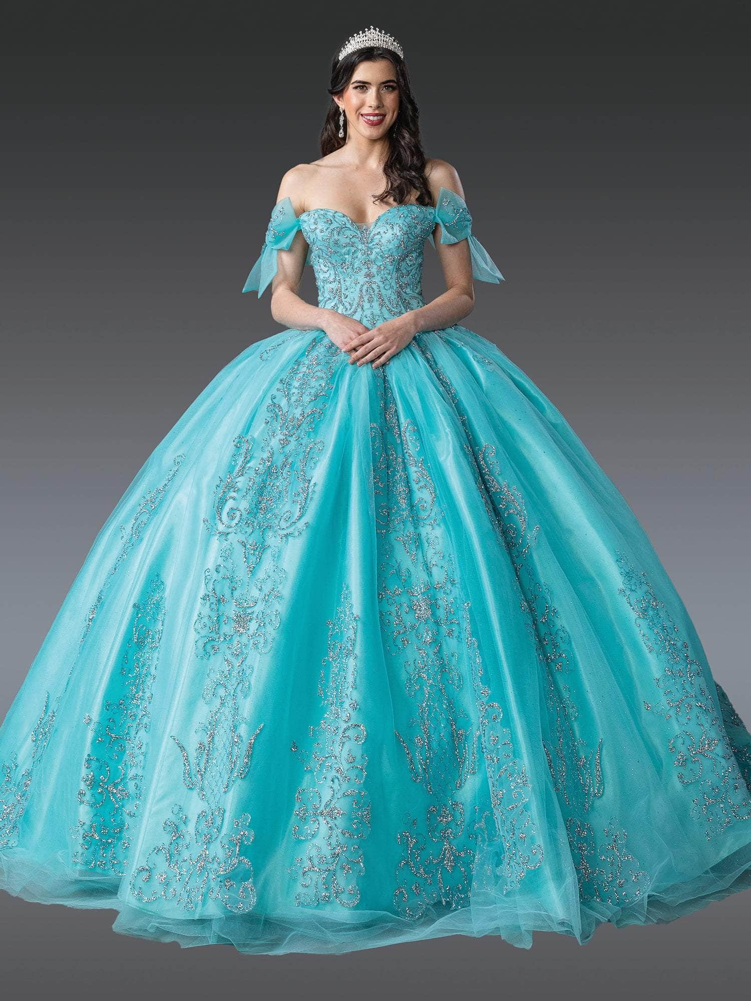 Dancing Queen 1814 - Glitter Embellished Sweetheart Gown Quinceanera Dresses XS / Aqua