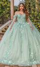 Dancing Queen 1838 - Floral Appliqued Cape Sleeve Ballgown Quinceanera Dresses XS / Sage