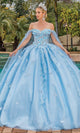 Dancing Queen 1889 - Cape Sleeve Butterfly Appliqued Ballgown Ball Gowns XS / Bahama Blue