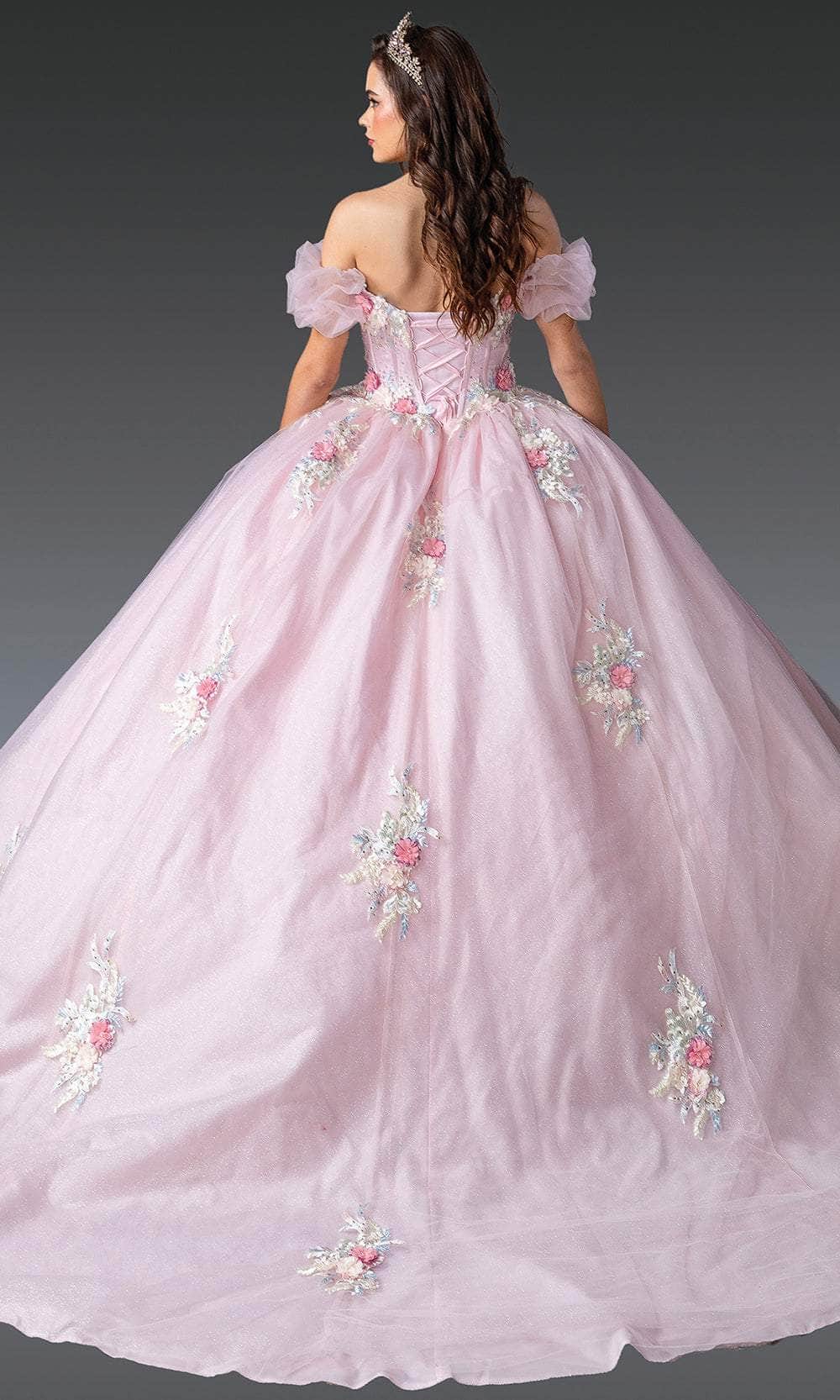 Dancing Queen 1900 - Short Puff Sleeve Embroidered Ballgown Quinceanera Dresses XS / Blush