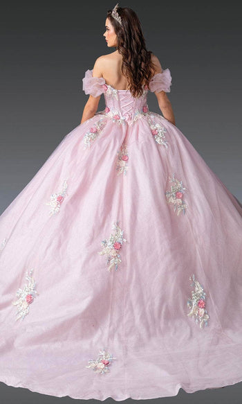 Dancing Queen 1900 - Short Puff Sleeve Embroidered Ballgown Quinceanera Dresses XS / Blush