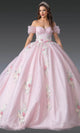 Dancing Queen 1900 - Short Puff Sleeve Embroidered Ballgown Quinceanera Dresses XS / Blush
