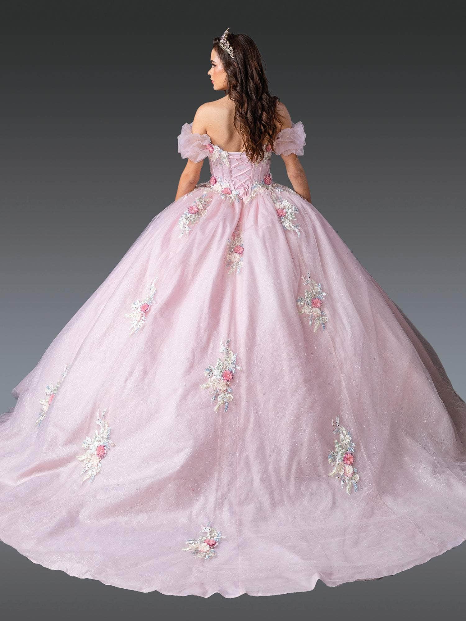 Dancing Queen 1900 - Short Puff Sleeve Embroidered Ballgown Quinceanera Dresses XS / Blush
