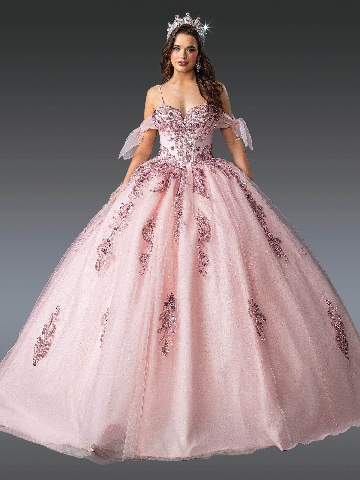 Dancing Queen 1902 - Beaded Lace Corset Bodice Ballgown Quinceanera Dresses XS / Blush