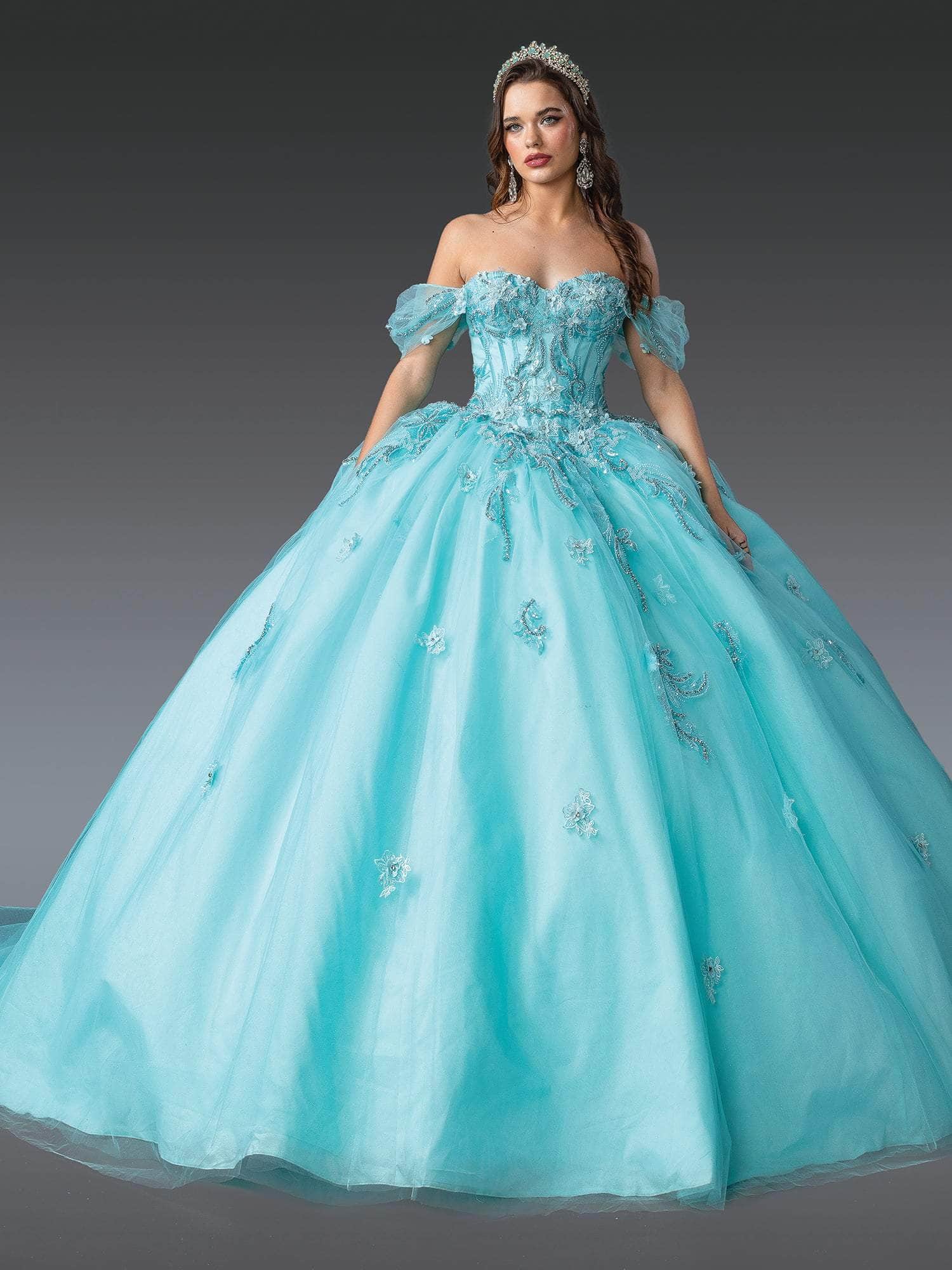 Dancing Queen 1903 - Beaded Embroidered Sweetheart Ballgown Quinceanera Dresses XS / Aqua