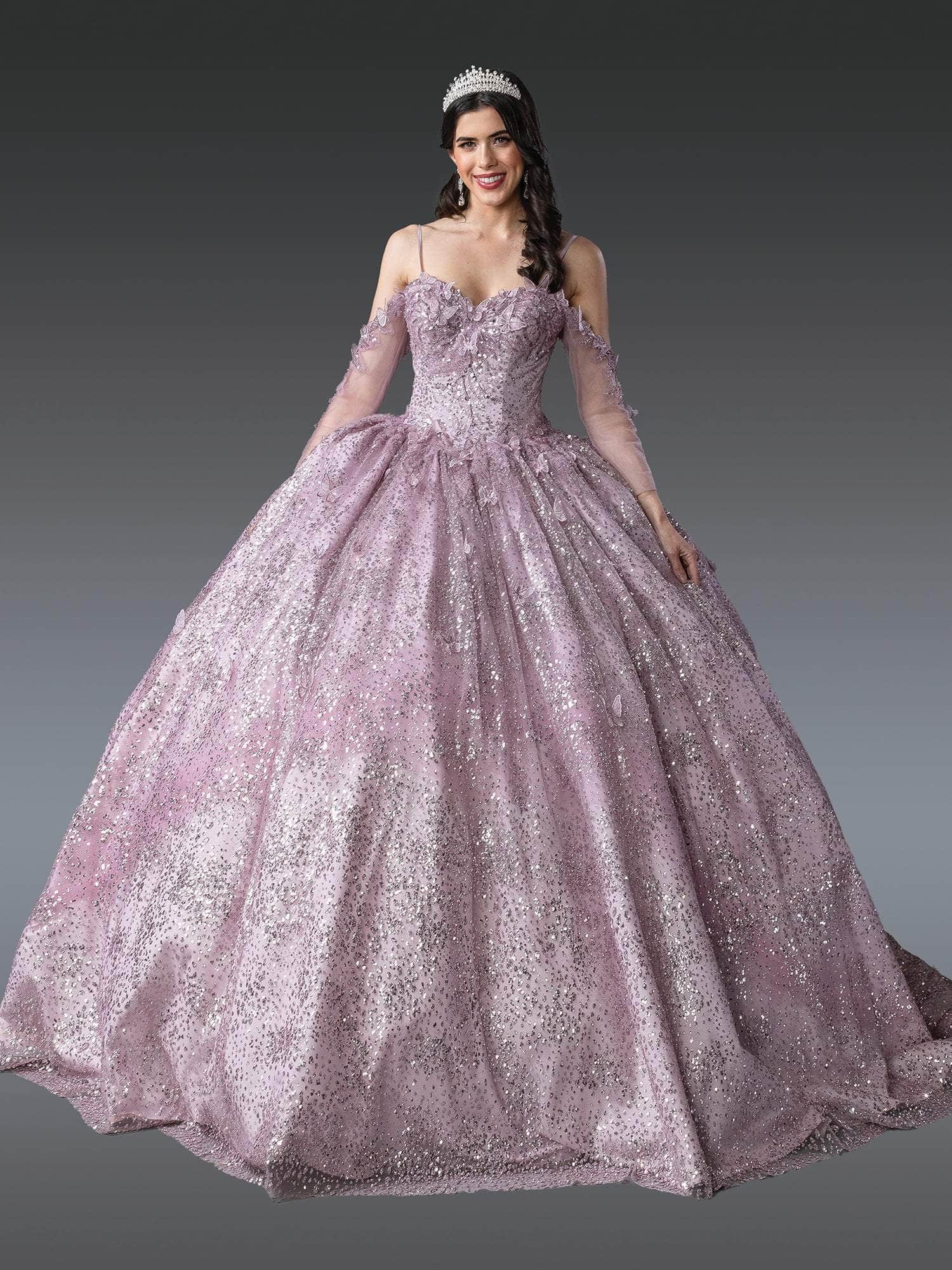 Dancing Queen 1904 - Sequined Bodice Butterfly Appliqued Ballgown Quinceanera Dresses XS / Dusty Rose