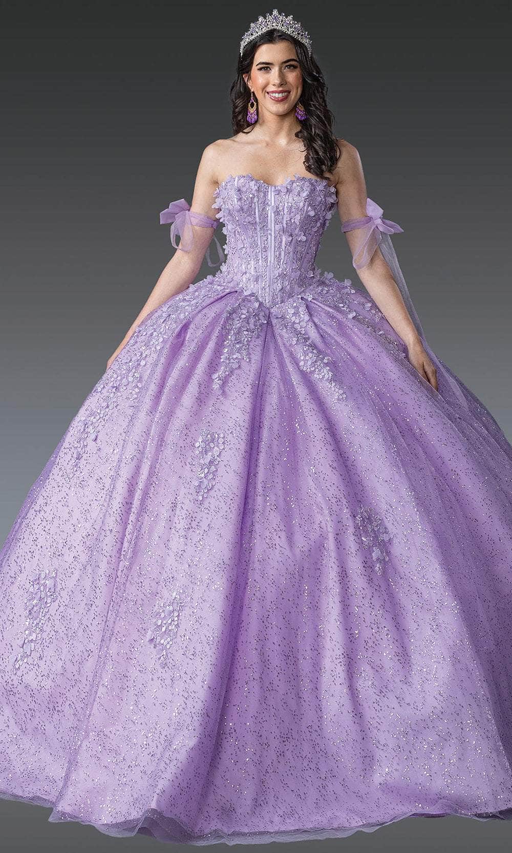 Dancing Queen 1905 - Floral Appliqued Sweetheart Glitter Ballgown Quinceanera Dresses XS / Lilac