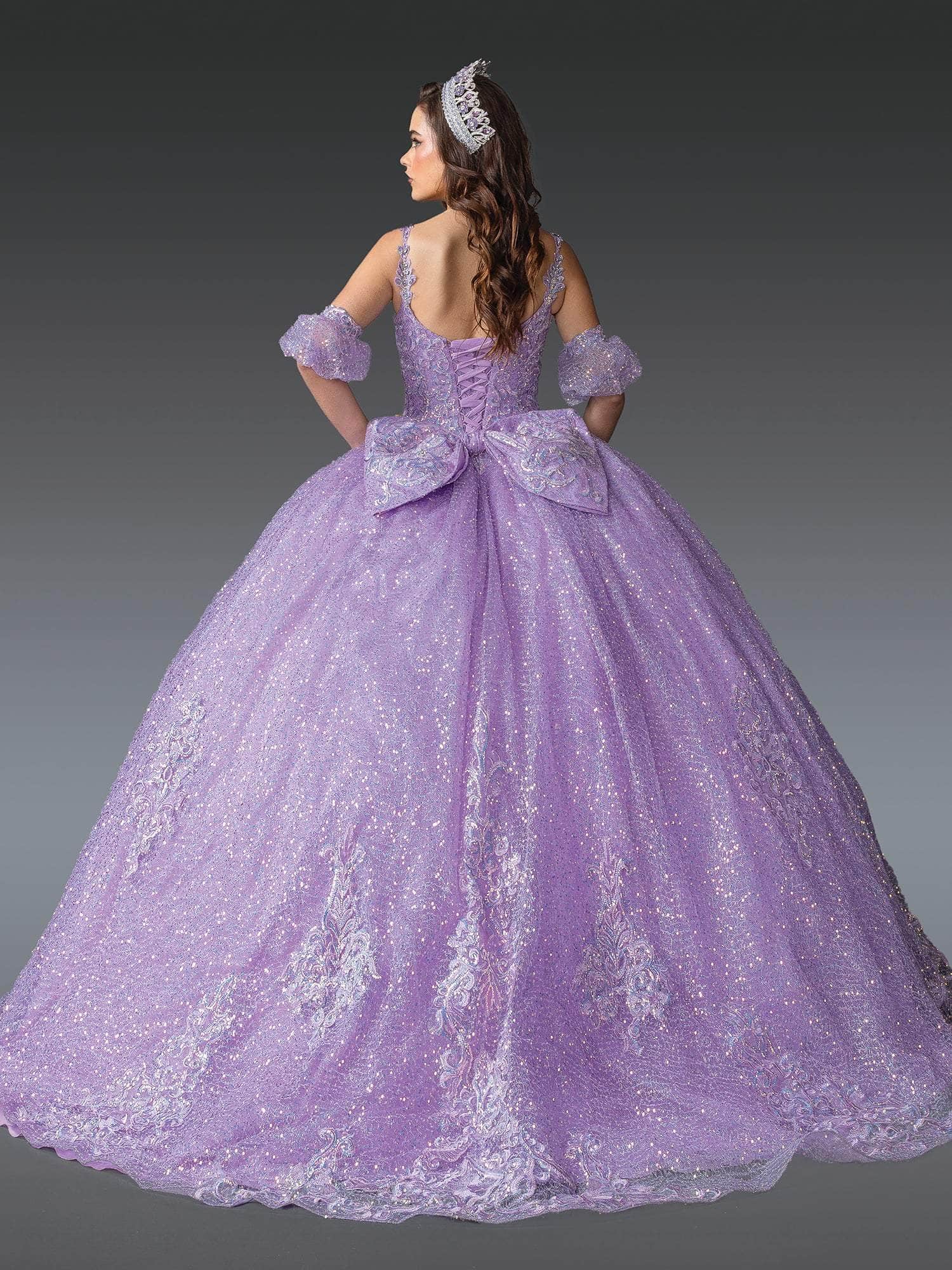 Dancing Queen 1907 - Beaded Embroidered Ballgown with Puff Sleeve Quinceanera Dresses XS / Lilac