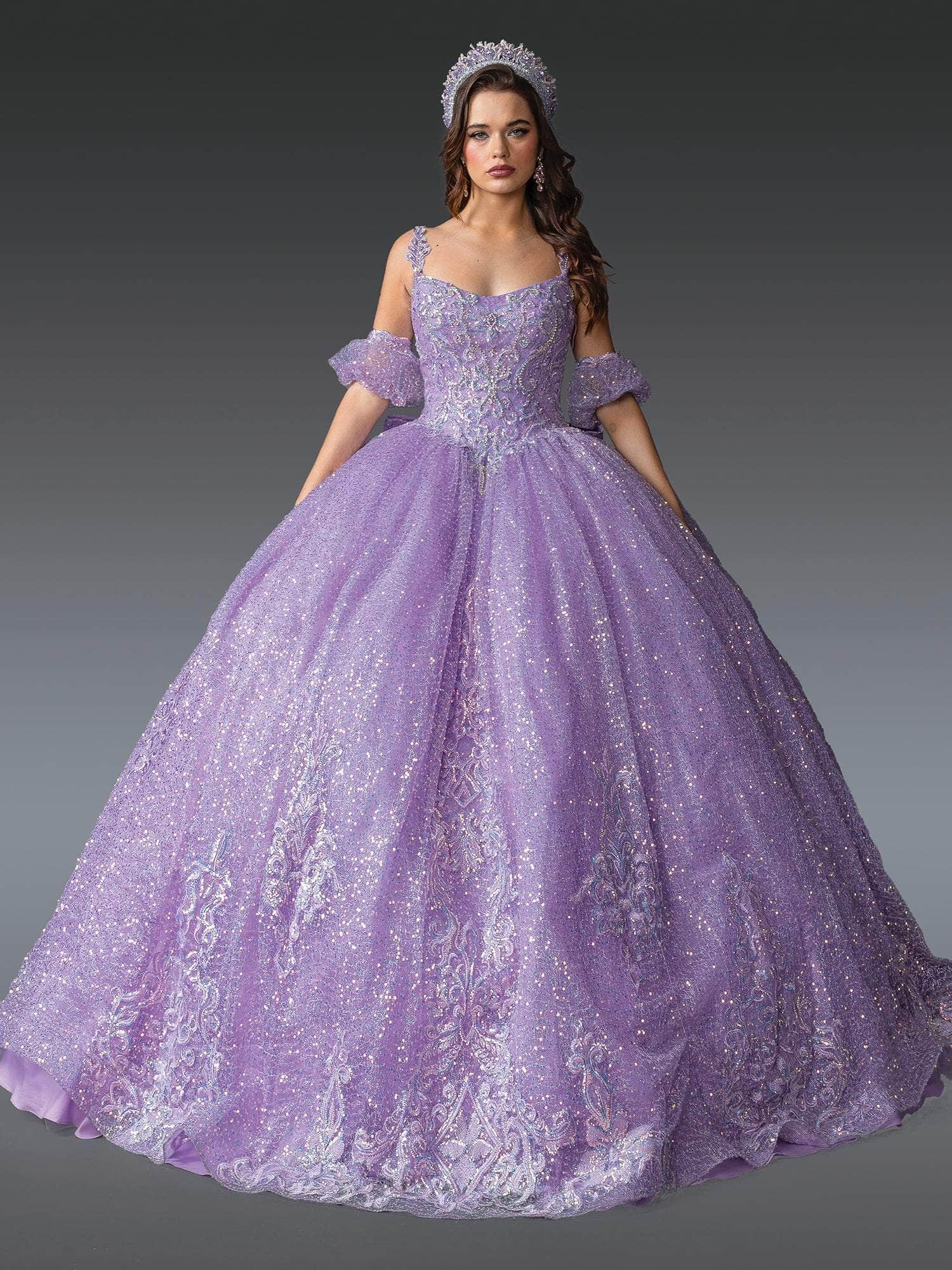 Dancing Queen 1907 - Beaded Embroidered Ballgown with Puff Sleeve Quinceanera Dresses XS / Lilac