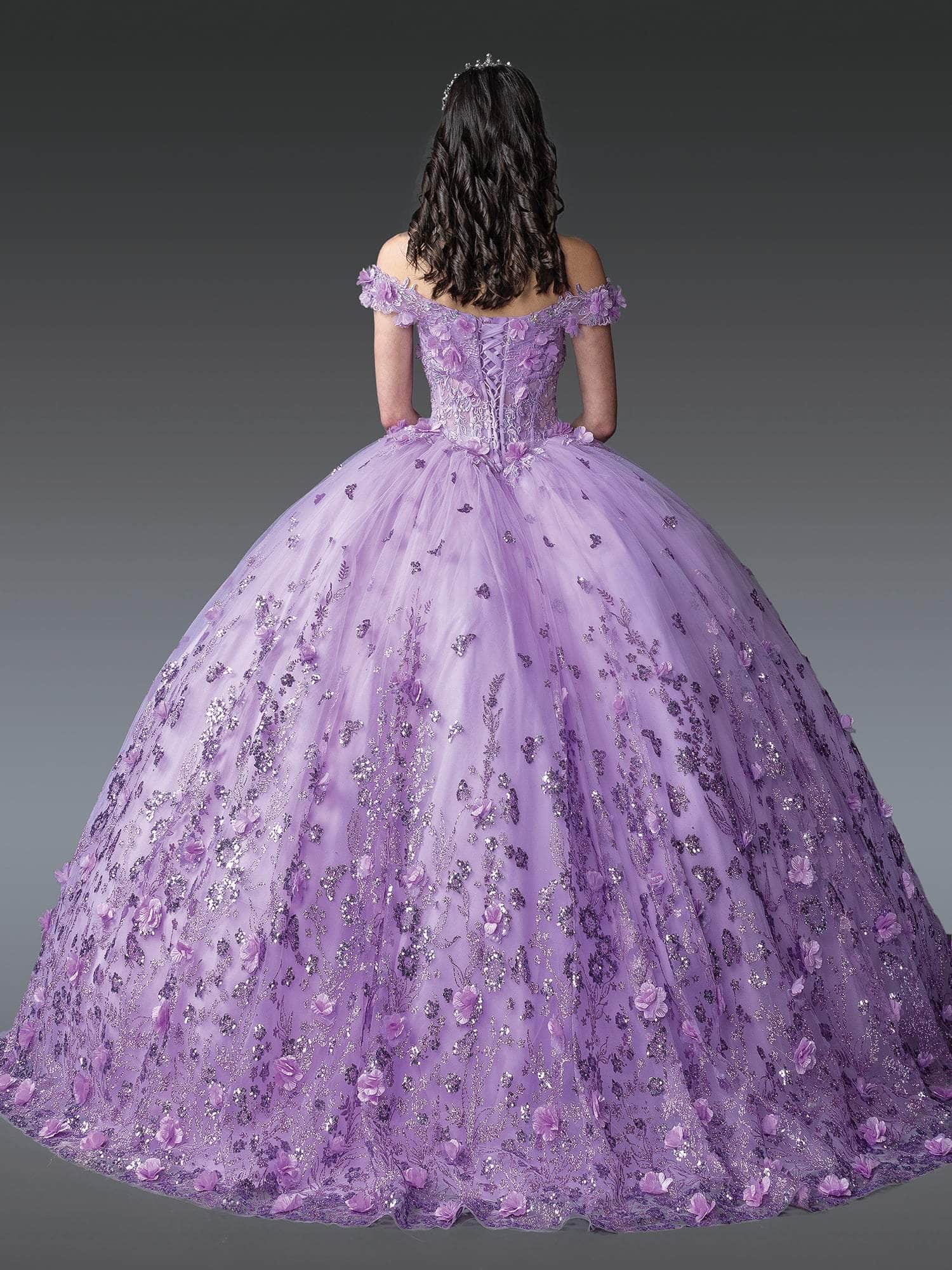 Dancing Queen 1908 - 3D Floral Glitter Ballgown Quinceanera Dresses XS / Lilac