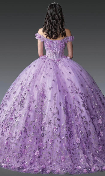 Dancing Queen 1908 - 3D Floral Glitter Ballgown Quinceanera Dresses XS / Lilac