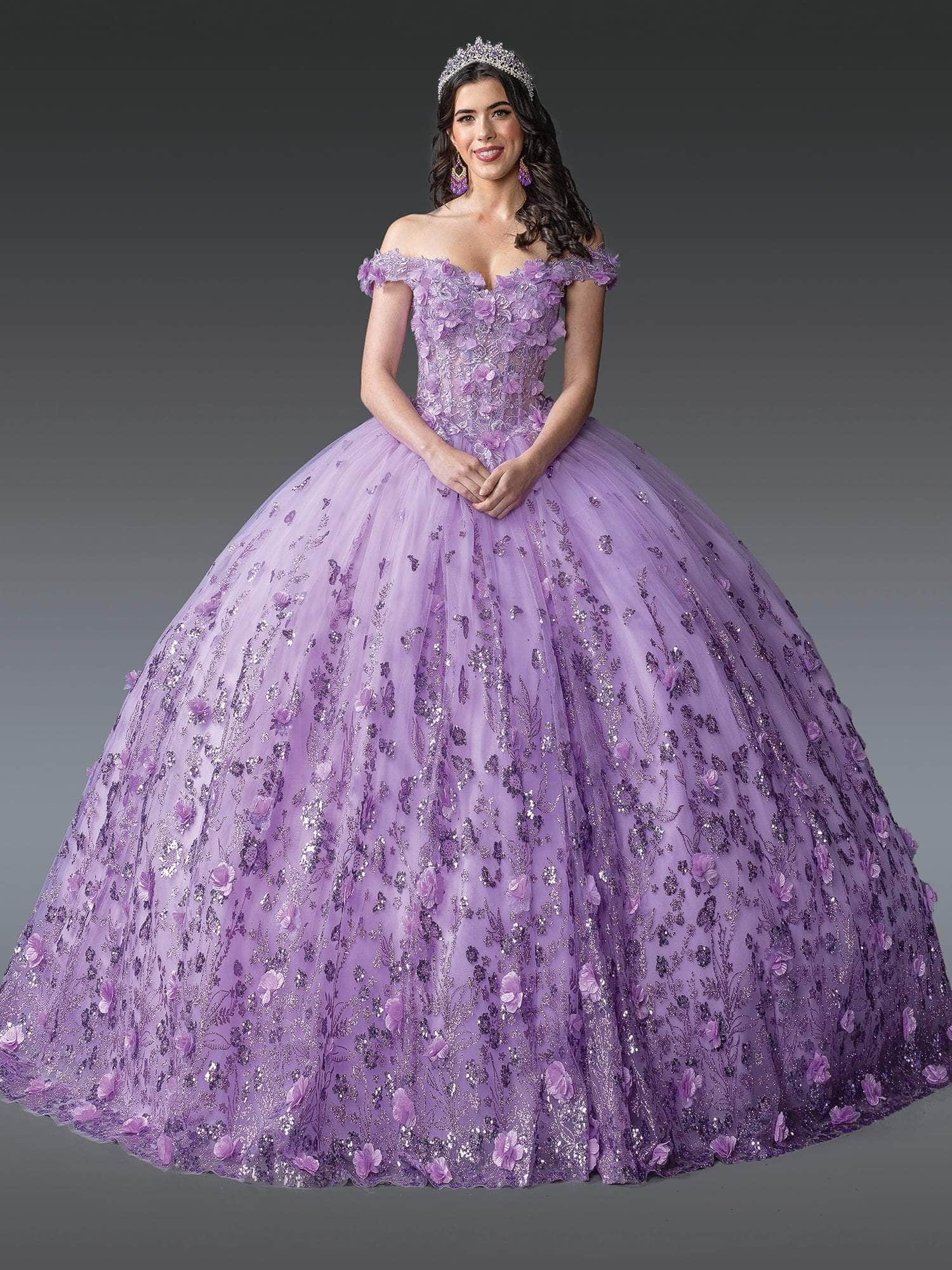 Dancing Queen 1908 - 3D Floral Glitter Ballgown Quinceanera Dresses XS / Lilac