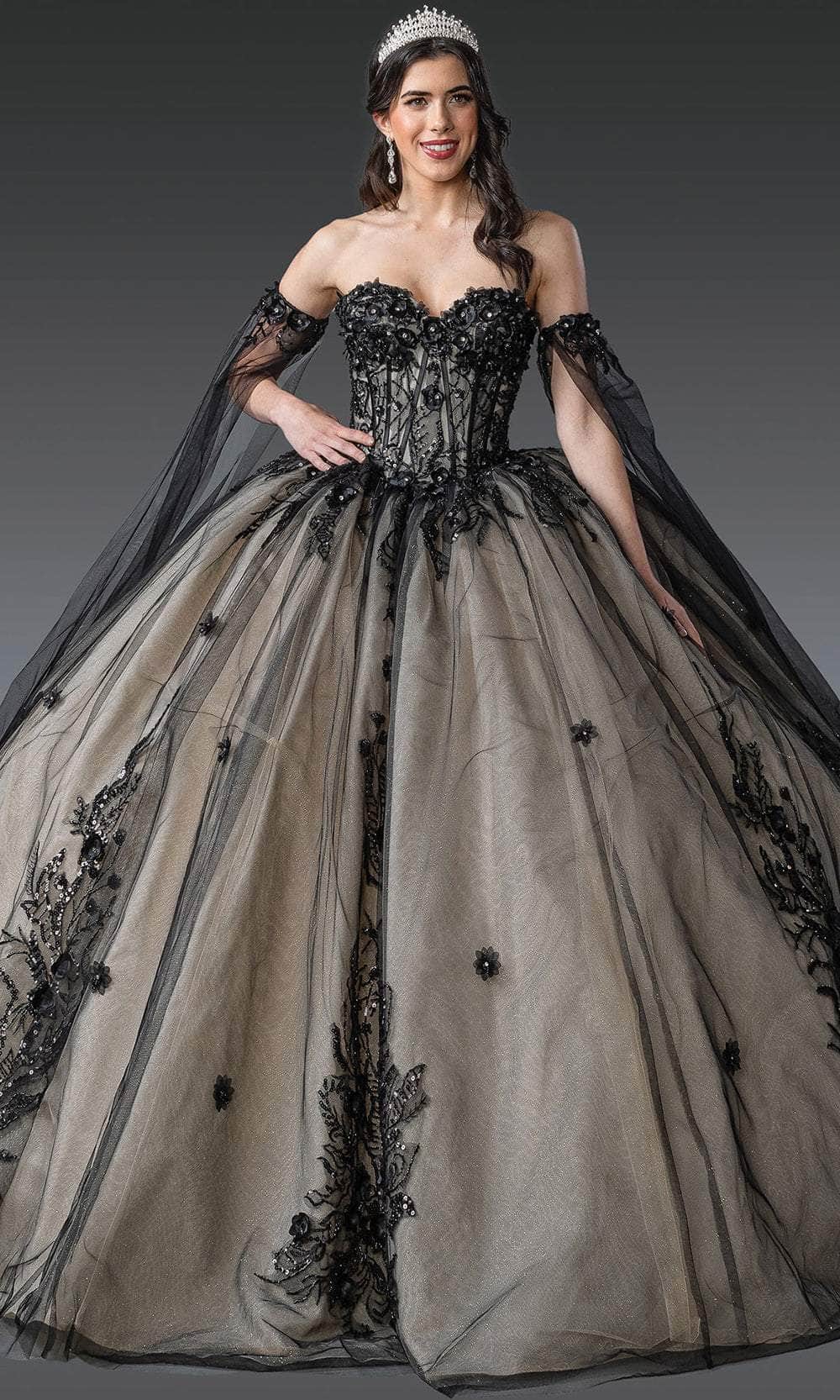 Dancing Queen 1912 - Embroidered Ballgown with Cape Sleeves Ball Gowns