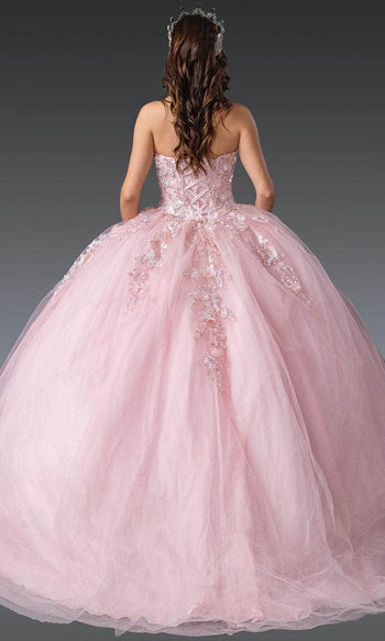 Dancing Queen 1916 - Strapless Appliqued Ballgown Quinceanera Dresses XS / Blush