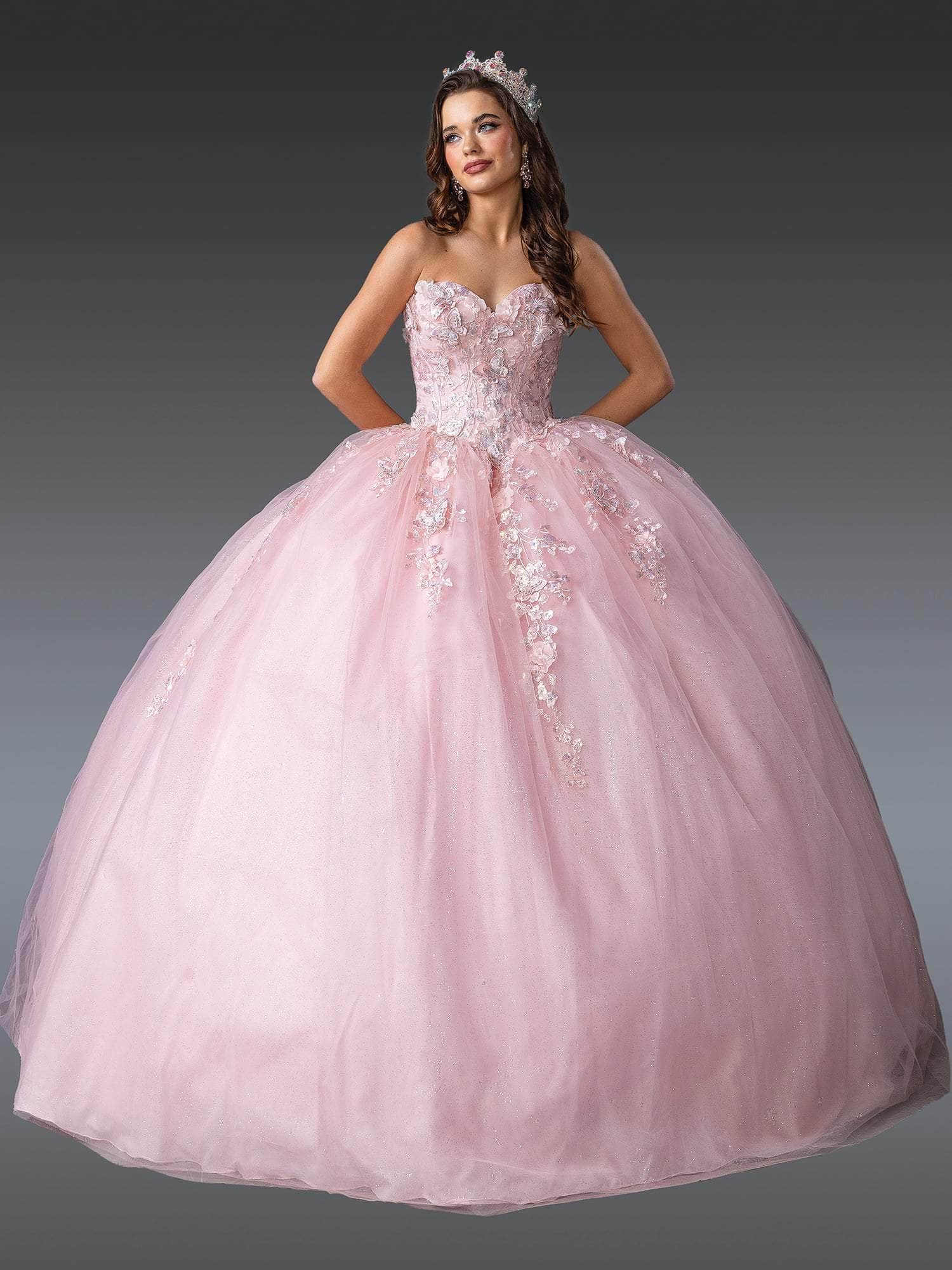Dancing Queen 1916 - Strapless Appliqued Ballgown Quinceanera Dresses XS / Blush