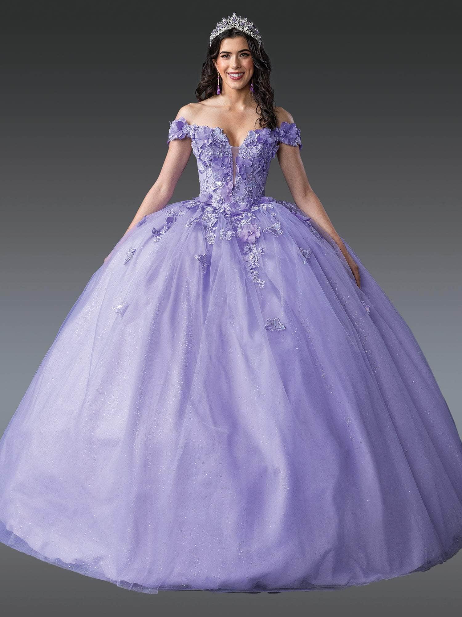 Dancing Queen 1917 - 3D Floral Off-Shoulder Ballgown Quinceanera Dresses XS / Lilac