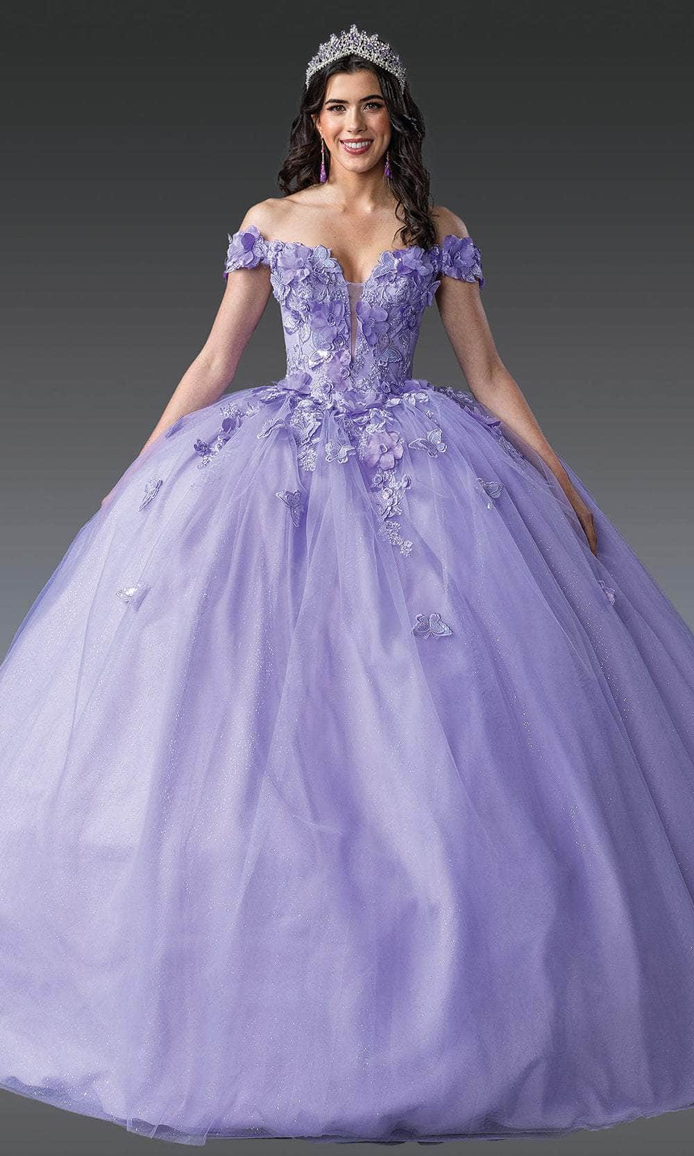 Dancing Queen 1917 - 3D Floral Off-Shoulder Ballgown Quinceanera Dresses XS / Lilac
