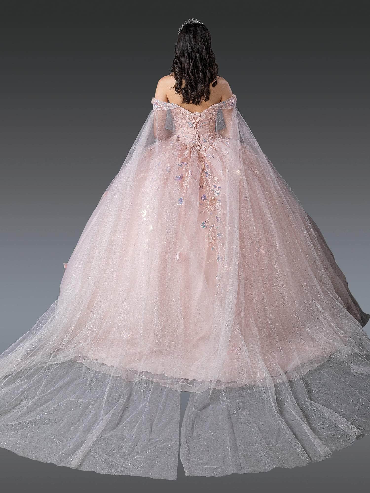 Dancing Queen 1919 - Butterfly Applique Ballgown with Sheer Cape Quinceanera Dresses XS / Blush