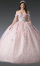 Dancing Queen 1919 - Butterfly Applique Ballgown with Sheer Cape Quinceanera Dresses XS / Blush