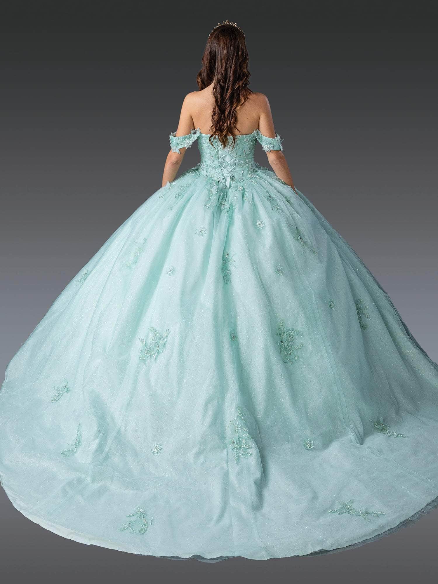 Dancing Queen 1922 - Embroidered Draped Off-Shoulder Gown Quinceanera Dresses XS / Light Mint