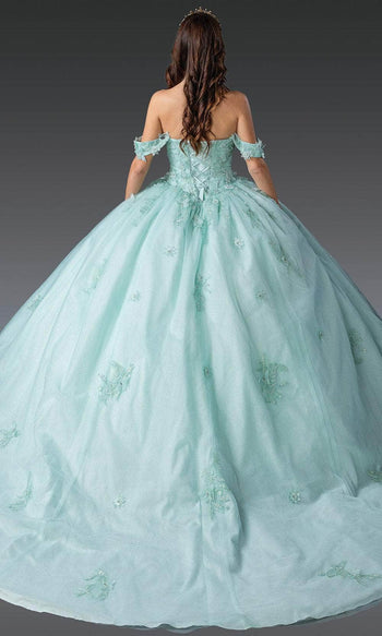 Dancing Queen 1922 - Embroidered Draped Off-Shoulder Gown Quinceanera Dresses XS / Light Mint