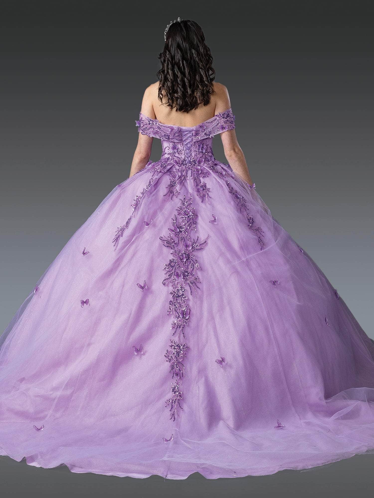 Dancing Queen 1923 - Butterfly Applique Off-Shoulder Gown Quinceanera Dresses XS / Lilac