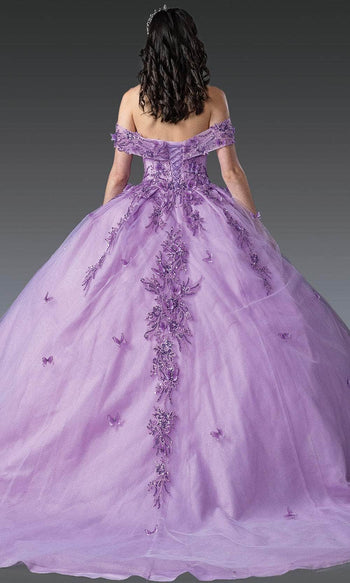 Dancing Queen 1923 - Butterfly Applique Off-Shoulder Gown Quinceanera Dresses XS / Lilac
