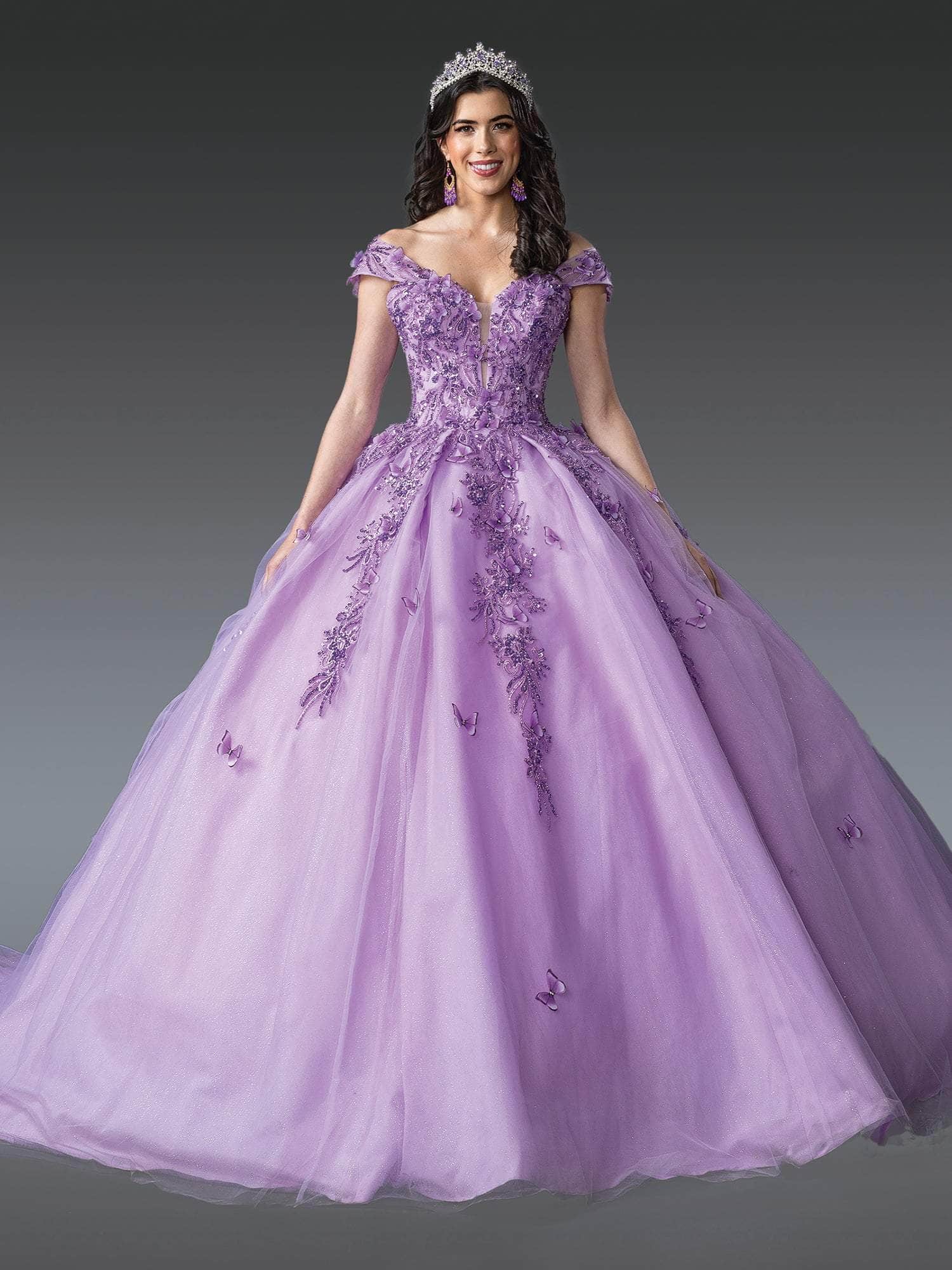 Dancing Queen 1923 - Butterfly Applique Off-Shoulder Gown Quinceanera Dresses XS / Lilac