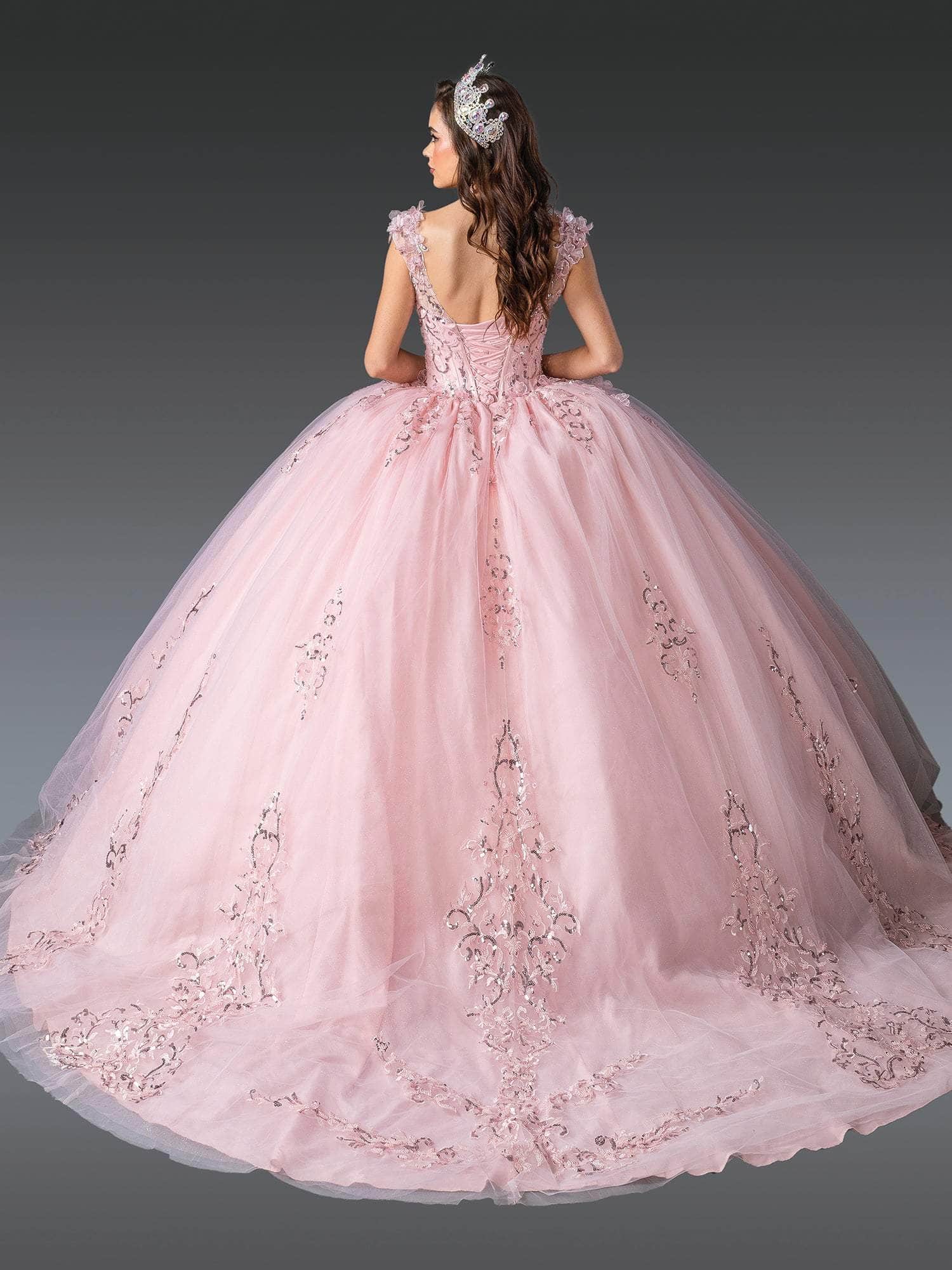 Dancing Queen 1925 - Cap Sleeve Floral Embroidered Ballgown Quinceanera Dresses XS / Blush