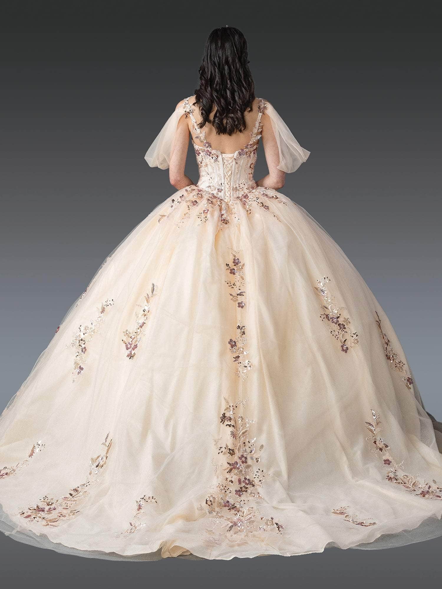 Dancing Queen 1926 - Embellished Corset Ballgown with Puff Sleeve Quinceanera Dresses XS / Champagne