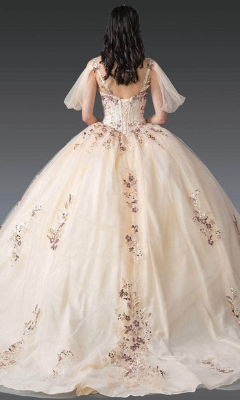 Dancing Queen 1926 - Embellished Corset Ballgown with Puff Sleeve Quinceanera Dresses XS / Champagne
