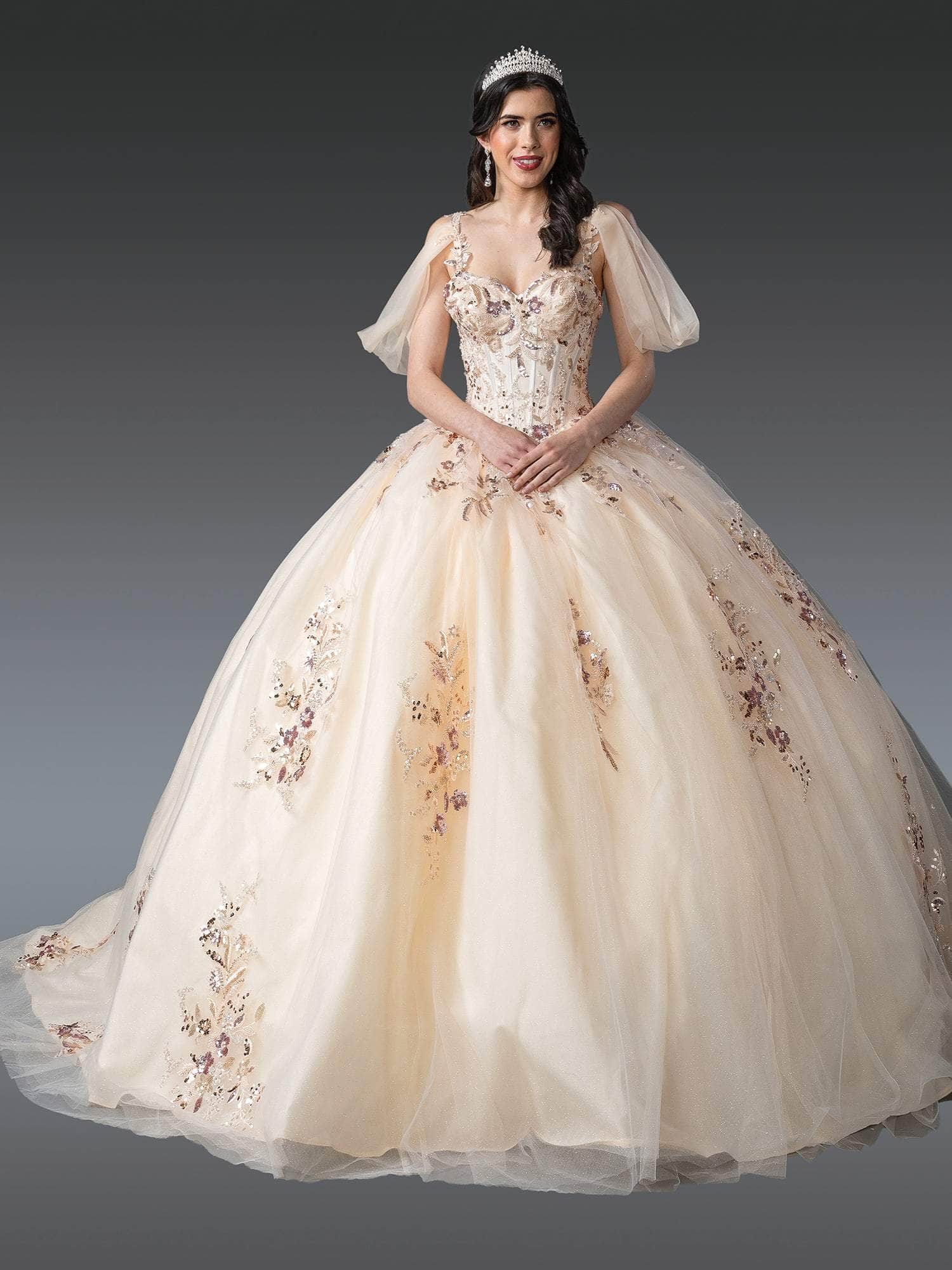Dancing Queen 1926 - Embellished Corset Ballgown with Puff Sleeve Quinceanera Dresses XS / Champagne