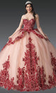 Dancing Queen 1928 - Embroidered Glitter Strapless Ballgown Quinceanera Dresses XS / Rose Gold/Burgundy