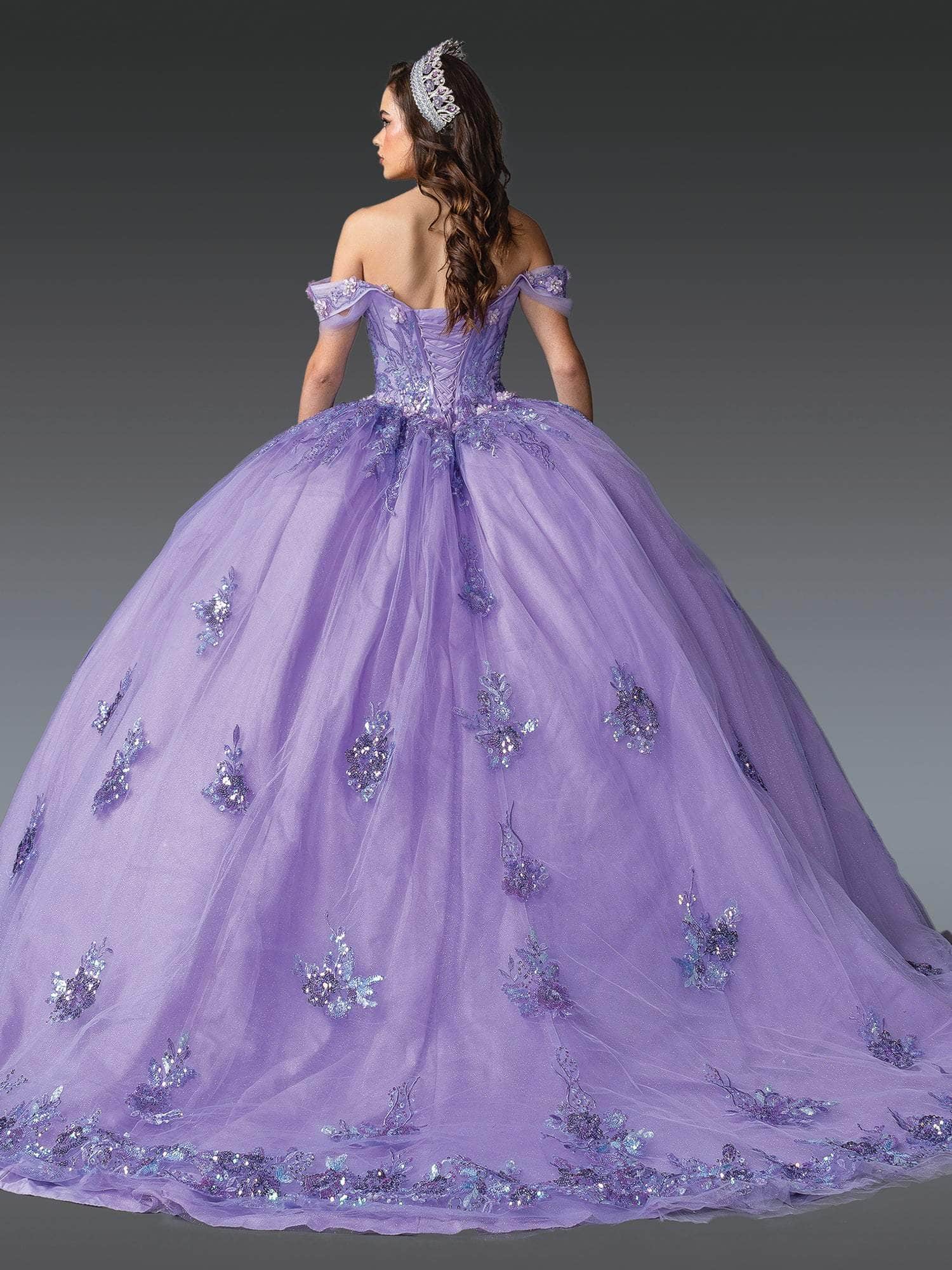 Dancing Queen 1929 - Off-Shoulder Floral Quince Ballgown Quinceanera Dresses XS / Lilac