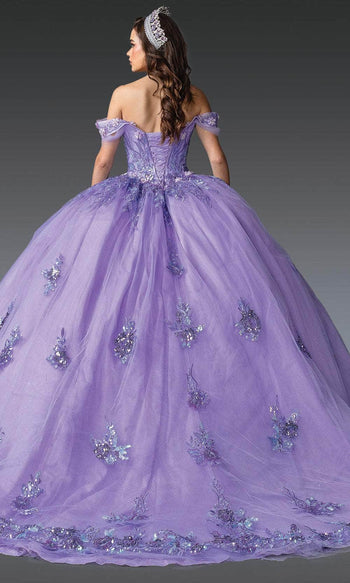 Dancing Queen 1929 - Off-Shoulder Floral Quince Ballgown Quinceanera Dresses XS / Lilac