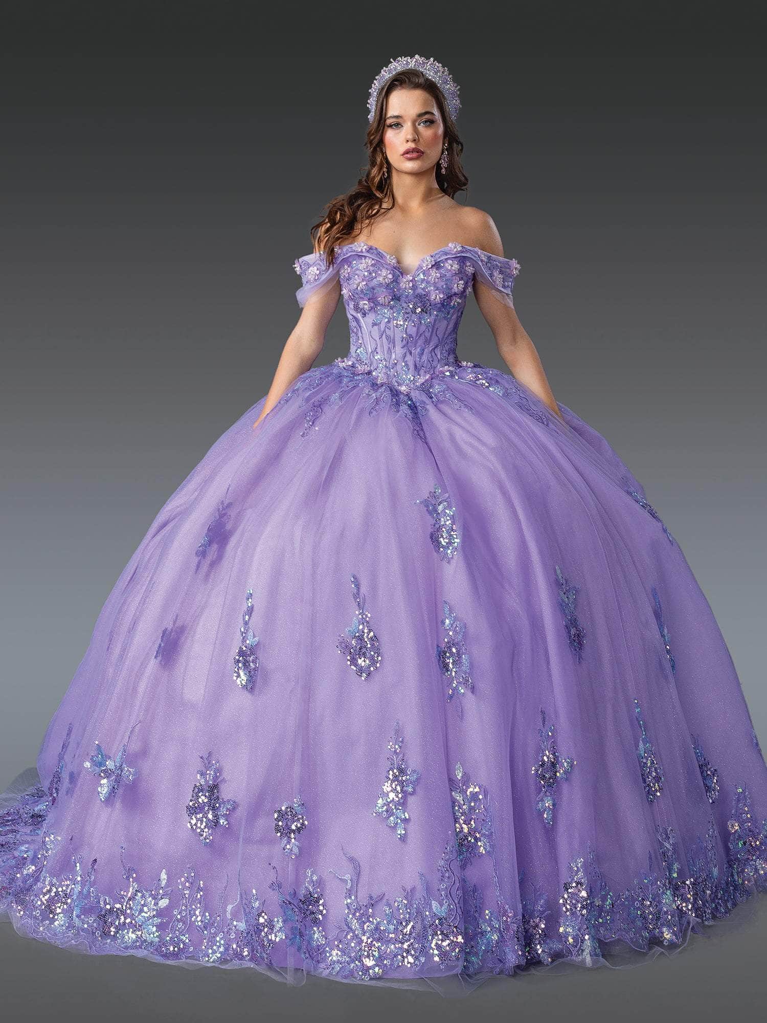 Dancing Queen 1929 - Off-Shoulder Floral Quince Ballgown Quinceanera Dresses XS / Lilac