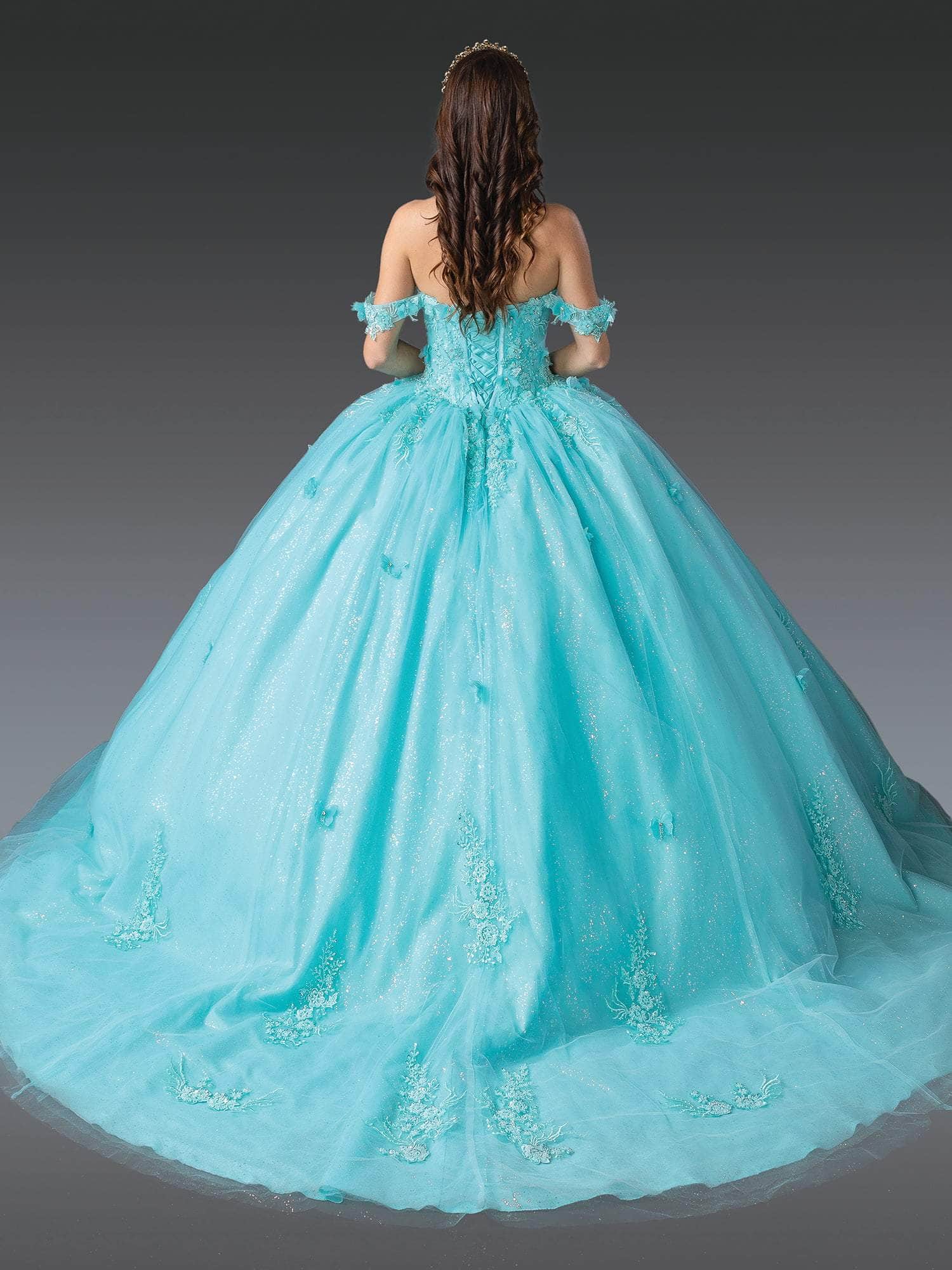 Dancing Queen 1930 - Off-Shoulder Butterfly Applique Ballgown Quinceanera Dresses XS / Aqua Marine