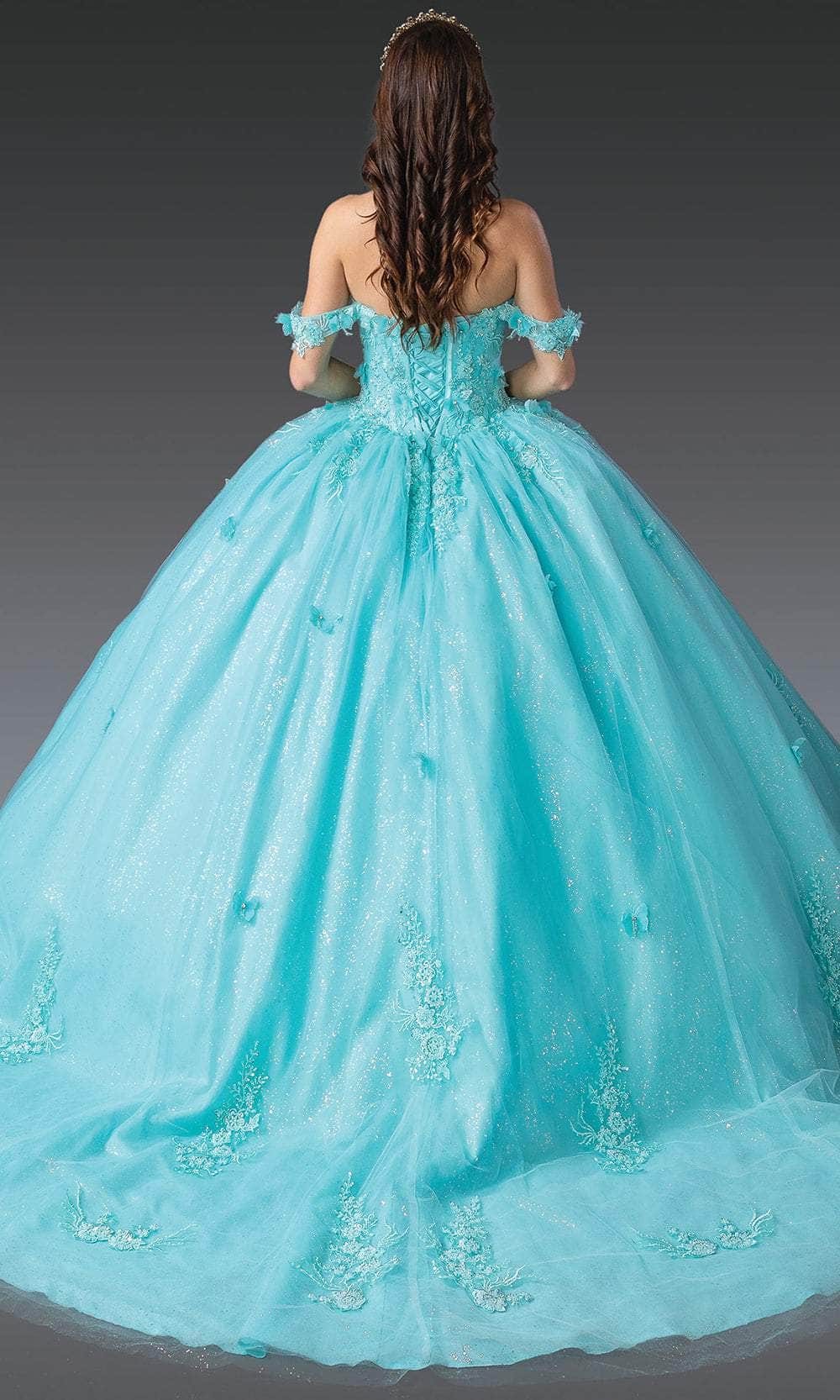 Dancing Queen 1930 - Off-Shoulder Butterfly Applique Ballgown Quinceanera Dresses XS / Aqua Marine