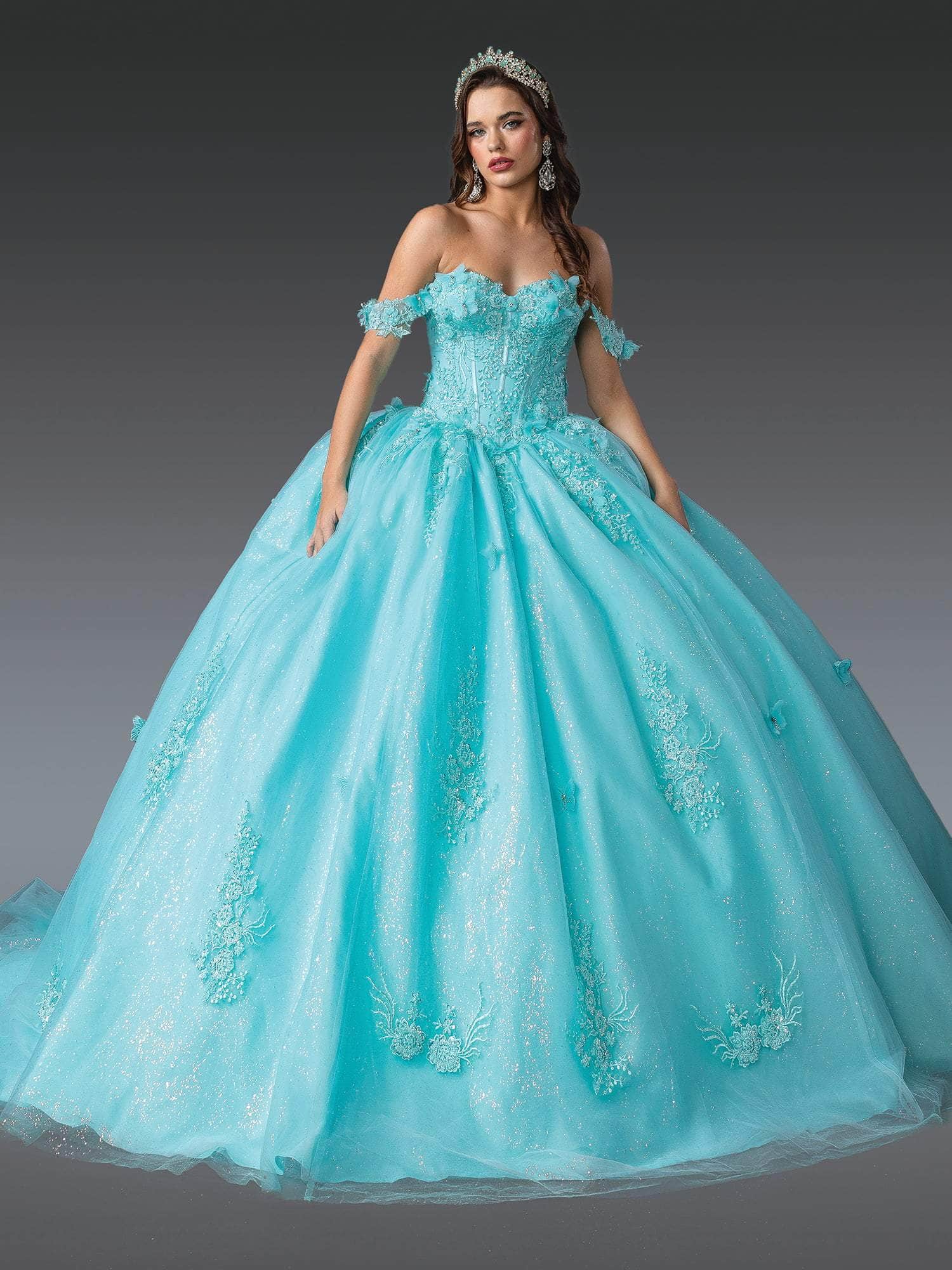 Dancing Queen 1930 - Off-Shoulder Butterfly Applique Ballgown Quinceanera Dresses XS / Aqua Marine