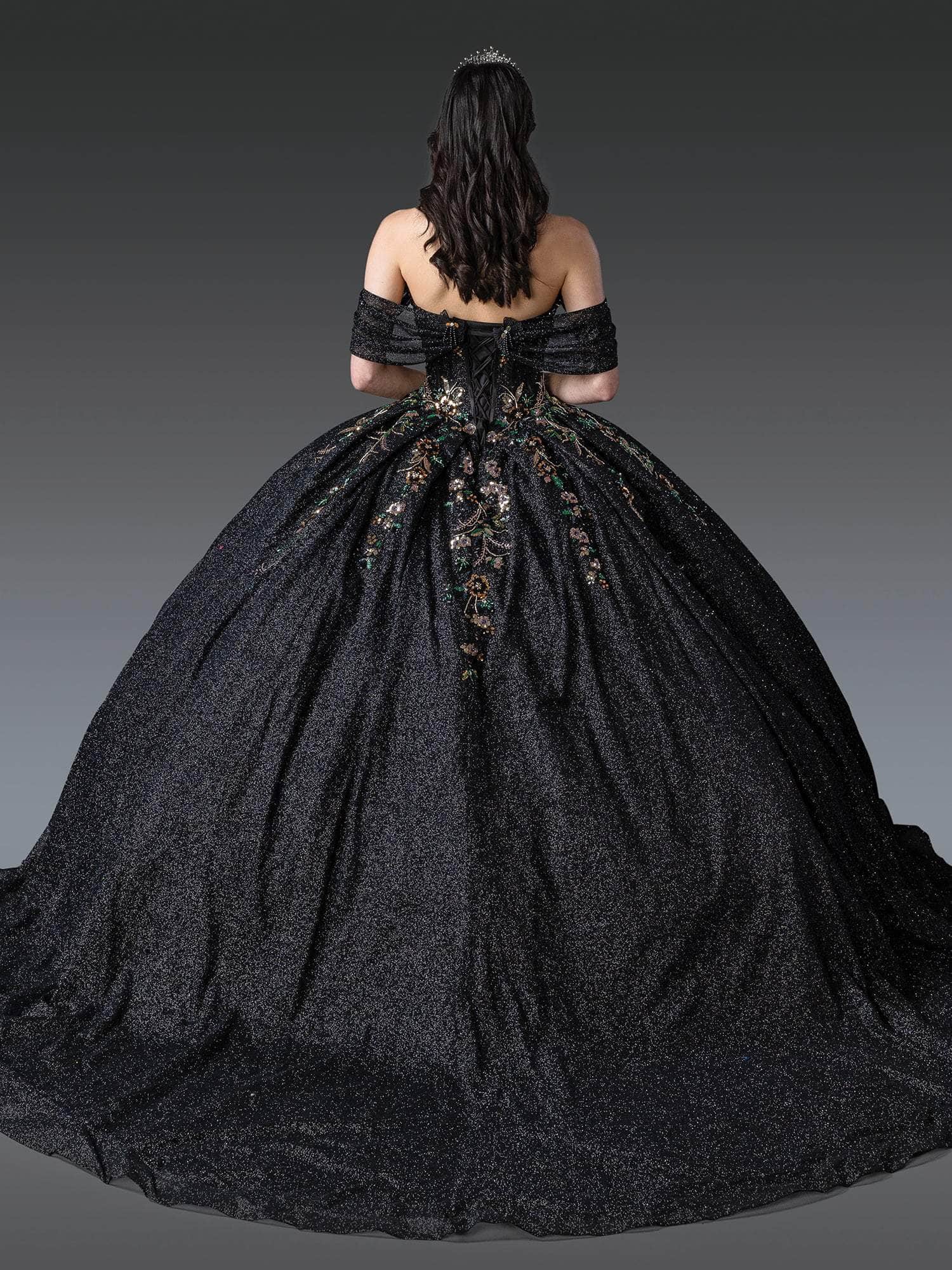 Dancing Queen 1939 - Glitter Embroidered V-Neck Ballgown Quinceanera Dresses XS / Black