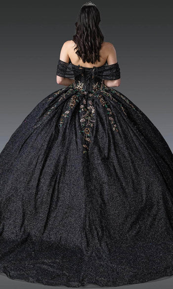 Dancing Queen 1939 - Glitter Embroidered V-Neck Ballgown Quinceanera Dresses XS / Black