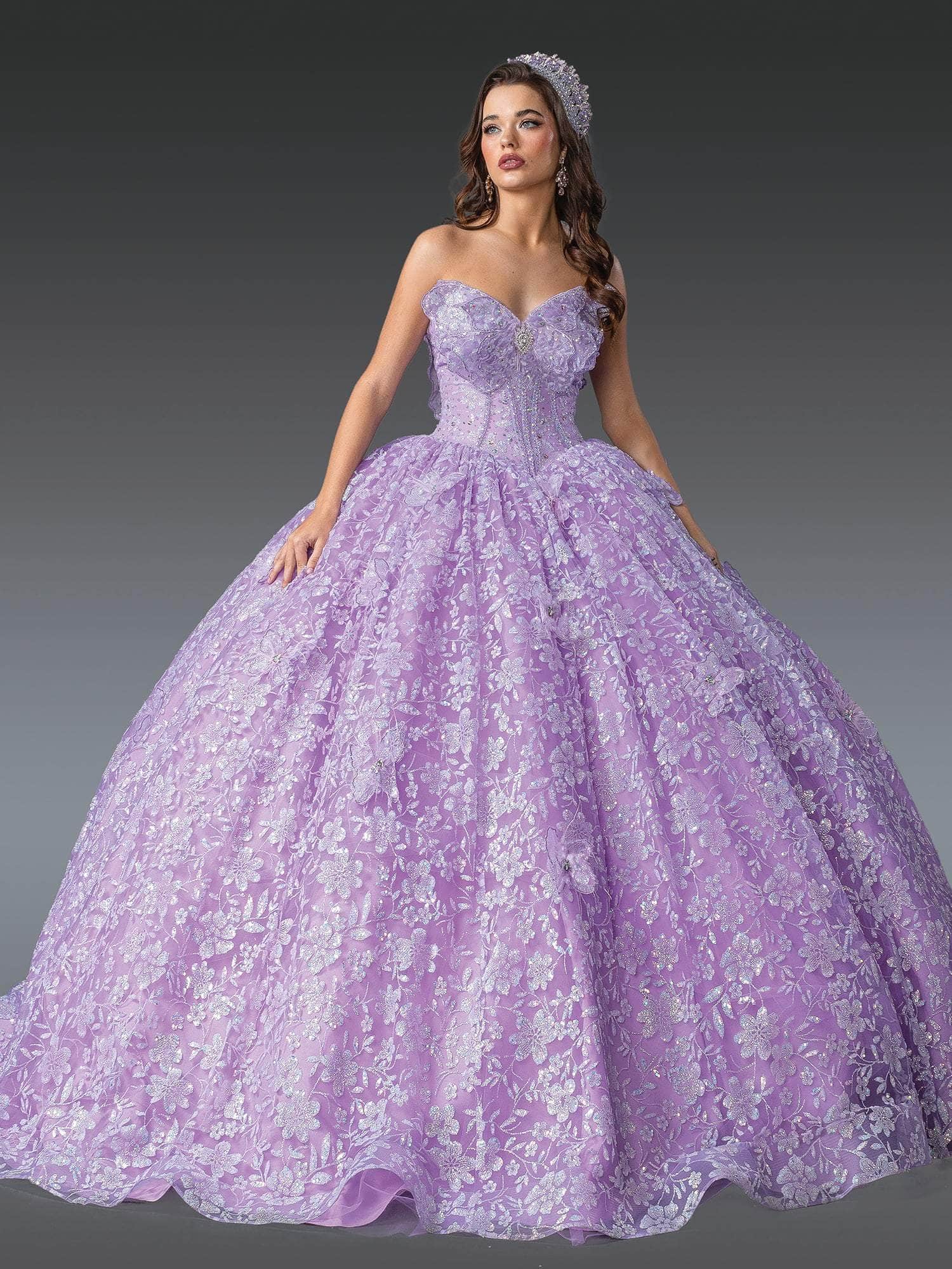 Dancing Queen 1940 - Strapless Glitter Floral Ballgown Quinceanera Dresses XS / Lilac