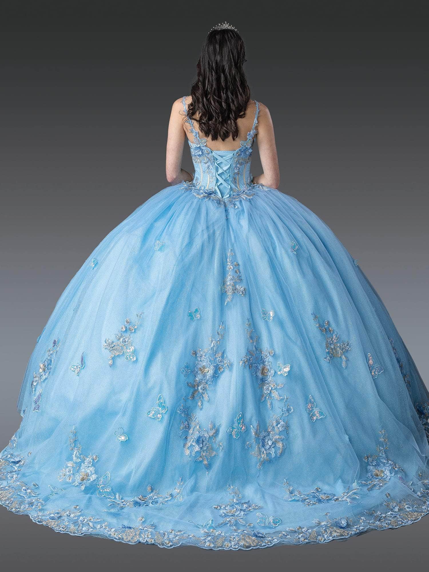 Dancing Queen 1942 - Butterfly Applique Corset Bodice Ballgown Quinceanera Dresses XS / Bahama Blue
