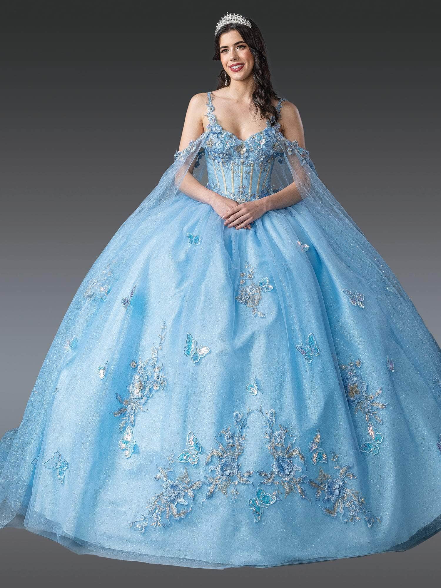 Dancing Queen 1942 - Butterfly Applique Corset Bodice Ballgown Quinceanera Dresses XS / Bahama Blue