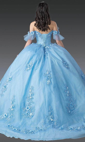 Dancing Queen 1944 – Off-Shoulder Floral Applique Sheer Sleeve Ballgown
