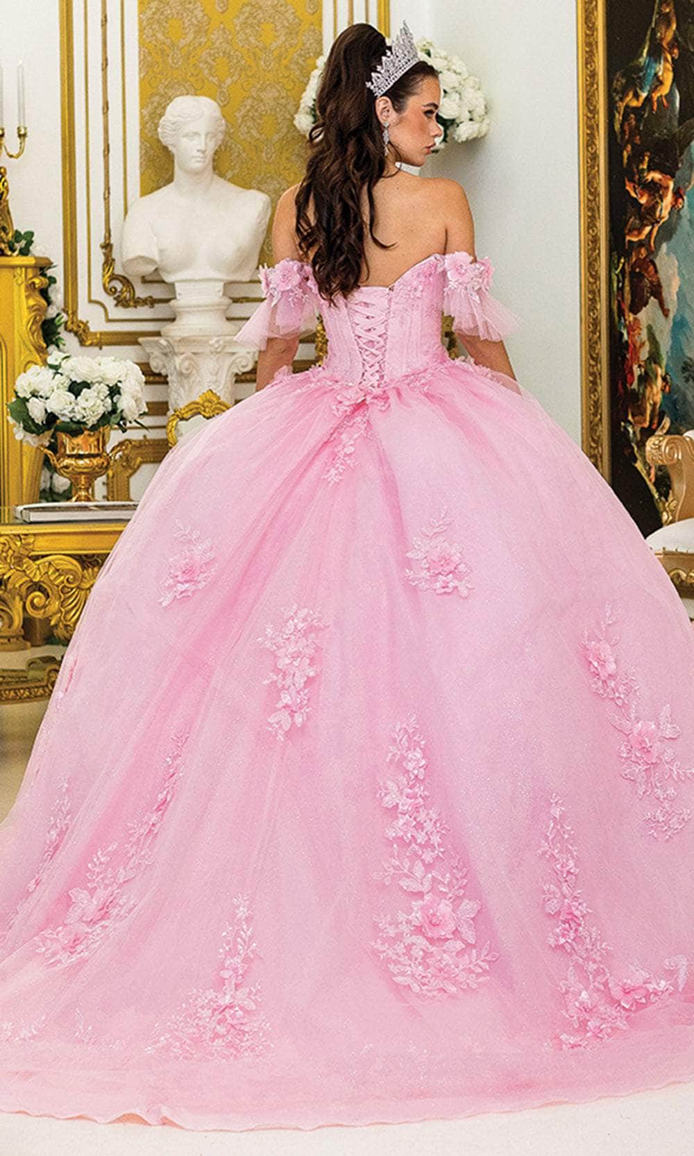 Dancing Queen 1944 – Off-Shoulder Floral Applique Sheer Sleeve Ballgown