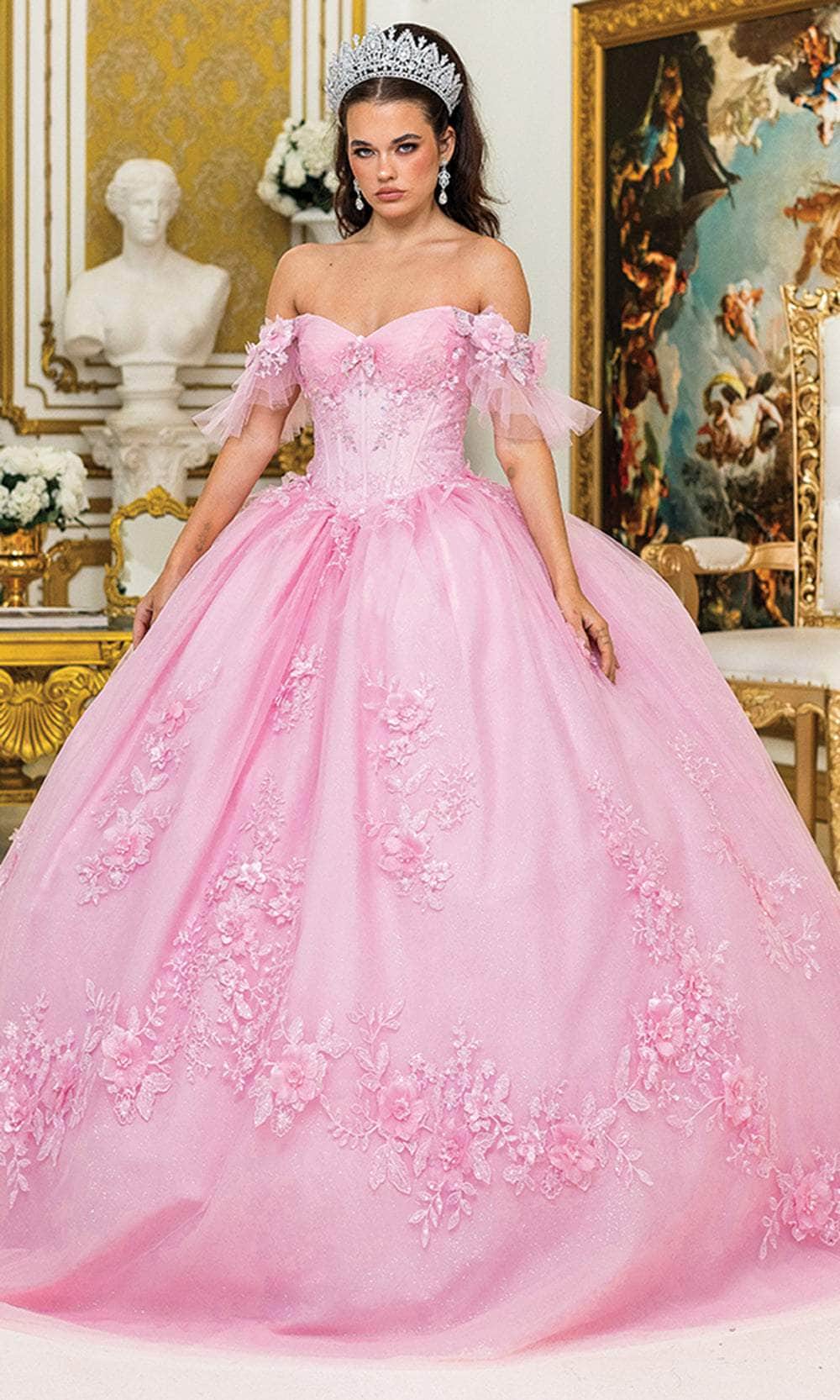 Dancing Queen 1944 – Off-Shoulder Floral Applique Sheer Sleeve Ballgown
