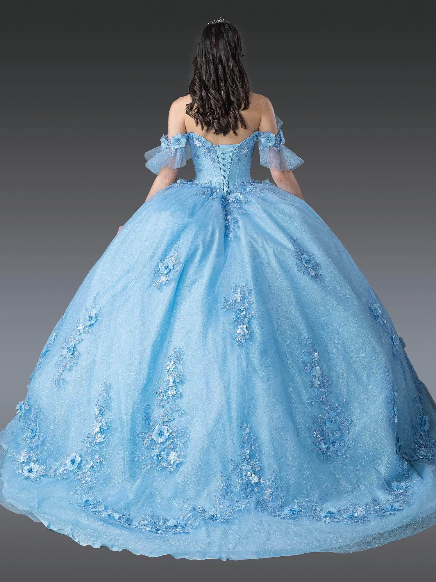 Dancing Queen 1944 – Off-Shoulder Floral Applique Sheer Sleeve Ballgown